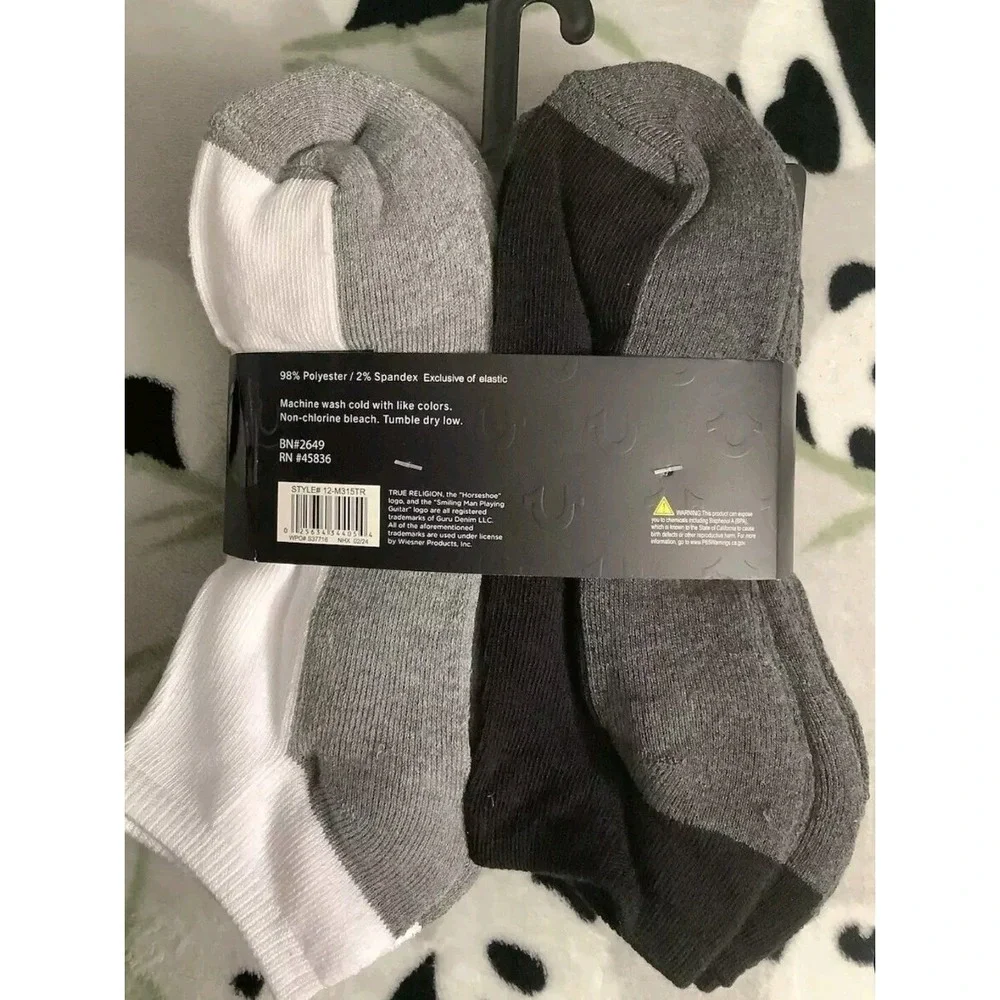 True Religion Mens 12 Pack Half Cushion Low Cut Socks Black Grey White 10-13